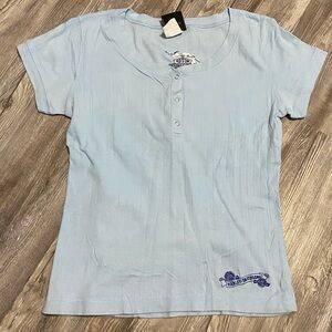 Harley-Davidson Women’s M Henley Tee Light Blue Ribbed Short Sleeve Logo Top